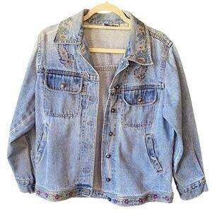 Vintage Jean Jacket Womens Size Medium Country Rodeo Western Paisley Denim Coat